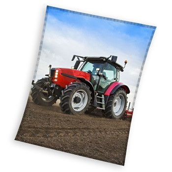 Traktor Red coral fleece Polardecke 130x160cm