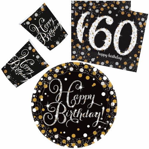 Happy Birthday gold 60 Party Set mit 32 Tellern 23 cm