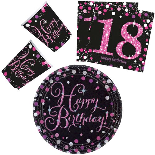 Happy Birthday Pink 18 Party Set 32 Stück mit 23 cm Teller
