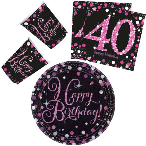 Happy Birthday Pink 40 Party Set 32 Stück mit 23 cm Teller