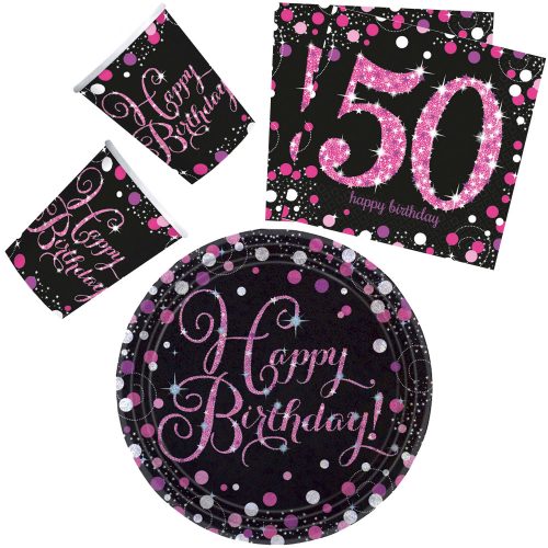 Happy Birthday Pink 50 Party Set 32 Stück mit 23 cm Teller