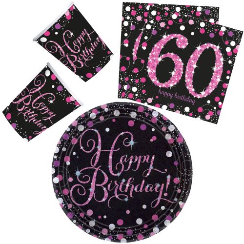 Happy Birthday Pink 60 Party Set 32 Stück mit 23 cm Teller
