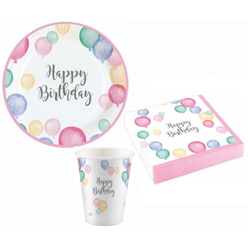 Happy Birthday Pastel Party Set 36 Stk. mit 23 cm Teller