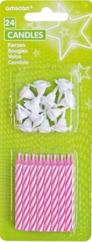 Farbe Rosa Spiral-Kerzen für Kuchen, 24er Set