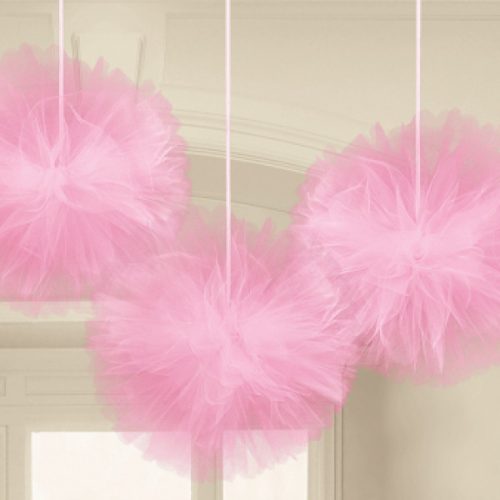 Farbe Pink, Hängende Tüll Pom Pom Dekoration 3 Stk