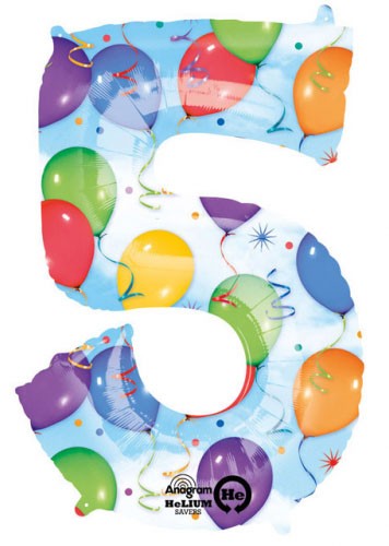 Nummer Streamers Riesen-Zahl Folienballon 5, 58*83 cm