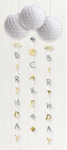 Geburtstag Silver, Gold Happy Birthday hängende Dekoration 3er Set