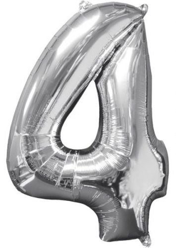 Nummer Silver Silber Zahl Folienballon 4, 66x45 cm