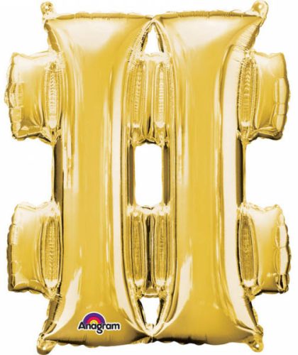 Mini Luft Folienballon hashtag ikon, Gold 33 cm