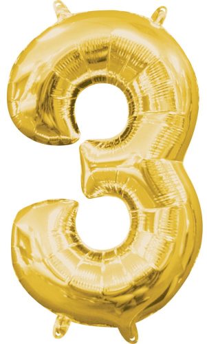 Mini Nummer 3 FolienLuftballon, Gold 40 cm