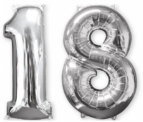 Nummer Zahlen Folienballon 18, Silber 66 cm