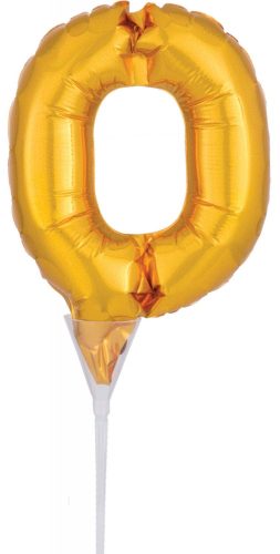 Gold, Gold Nummer 0 Folienballon für Torte 15 cm