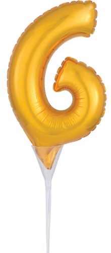 Gold, Gold Nummer 6 Folienballon für Torte 15 cm