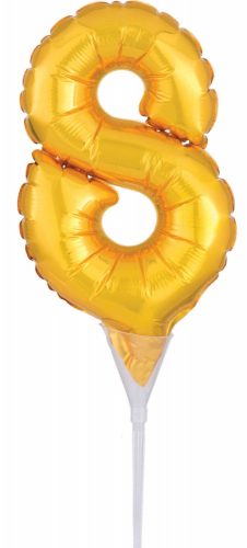 Gold, Gold Nummer 8 Folienballon für Torte 15 cm