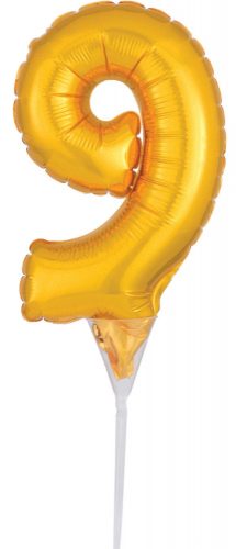 Nummer Gold, Zahl 9 Folienballon für Torte 15 cm