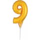 Nummer Gold, Zahl 9 Folienballon für Torte 15 cm