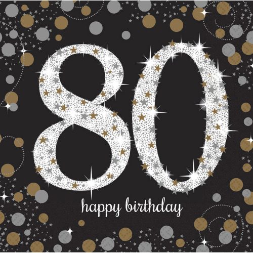 Happy Birthday 80 Gold Serviette 16 Stück 33x33 cm