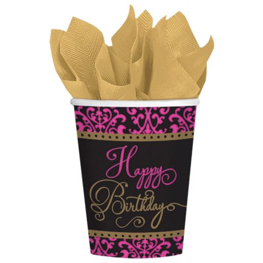 Geburtstag Pink Happy Birthday Papierbecher 18 Stück 266 ml