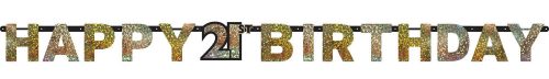 Geburtstag Happy Birthday Gold 21 holografisches Banner 213 cm