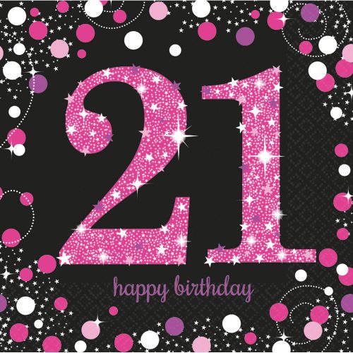 Geburtstag Pink Happy Birthday 21 Serviettenset, 16 Stück, 33x33 cm