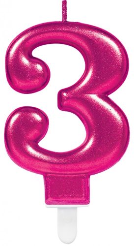 Nummer Pink Rosa Zahlenkerze, Nummer 3 Tortenkerze