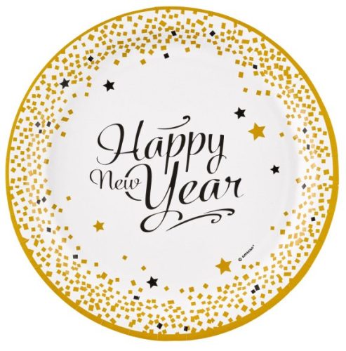 Neujahr Golden Wishes Happy New Year Pappteller 8 Stk 23 cm