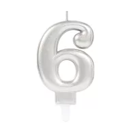 Nummer Silber, Silber Zahlkerze, Tortenkerze Nummer 6