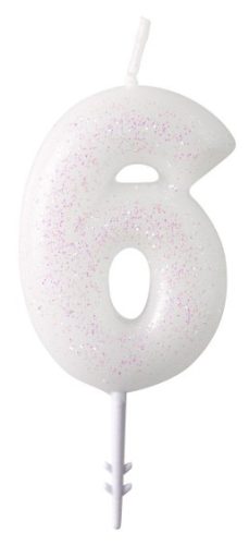 Farbe Weiße, weiße glitzernde Kerze Nummer 6, 6,5 cm