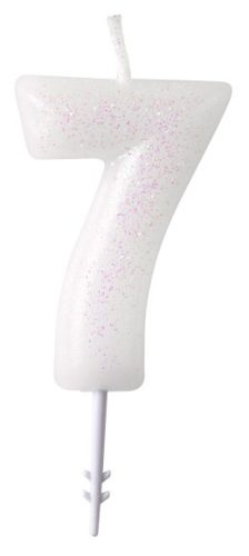 Farbe Weiße, Weiße Glitterkerze Nummer 7 - 6,5 cm