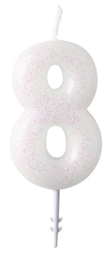 Farbe Weiß, Weiße Glitzerkerze 8-förmig 6,5 cm
