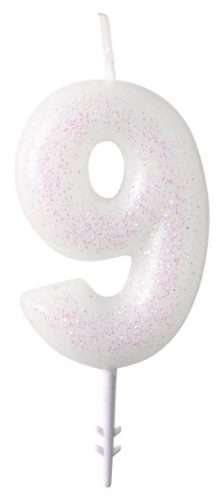 Farbe Weiße, Weiße Glitzerkerze 9, 6,5 cm