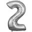 Nummer Silber Riesenzahl Folienballon 2, 86*53 cm