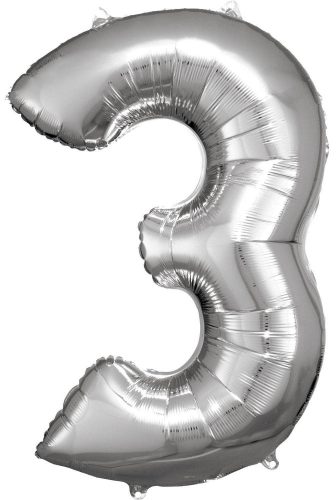 Nummer Silber Riesenzahl Folienballon 3, 83*53 cm