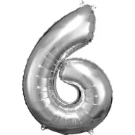Nummer Silber Riesen-Zahlen-Folienballon 6, 86*58 cm