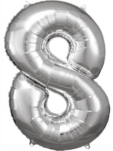 Nummer Silber Riesen-Zahlen-Folienballon 8, 83*55 cm