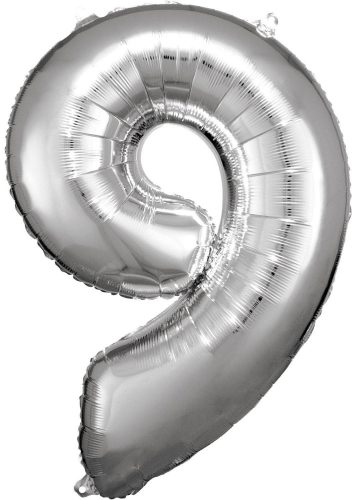 Nummer Silber Riesen-Zahlenfolienballon 9, 83x58 cm