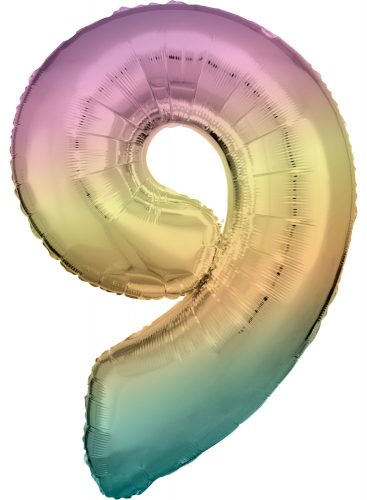 Nummer Pastel Rainbow Riesen Zahl Folienballon 9, 83 cm