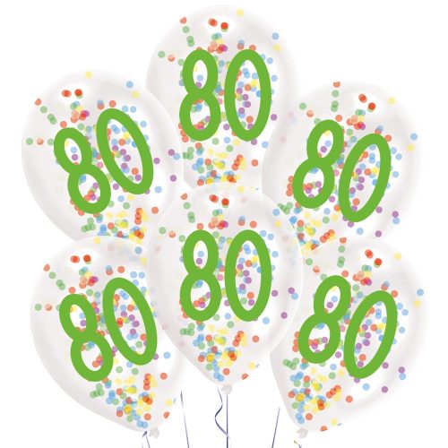 Happy Birthday 80 Droplets Konfettigefüllter Ballon, Luftballon 6 Stück 11 Zoll (27,5 cm)