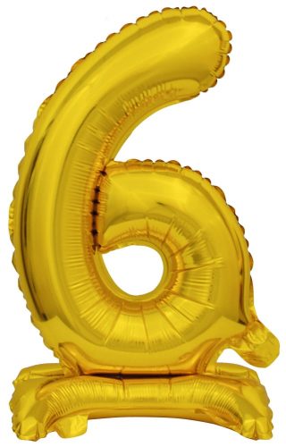 Gold, Gold mini Nummer 6 Folienballon mit Sockel 38 cm