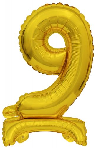gold, gold mini Nummer 9 Folienballon mit Sockel 38 cm