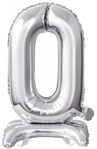 silver, silber mini Nummer 0 Folienballon mit Sockel 38 cm