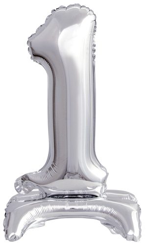 silver, silber mini Nummer 1 Folienballon mit Sockel 38 cm