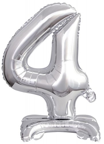 silver, silber mini Nummer 4 Folienballon mit Sockel 38 cm