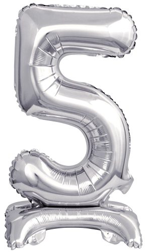 silver, silber mini Nummer 5 Folienballon mit Sockel 38 cm