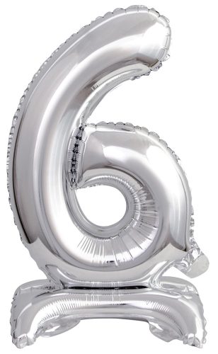 silver, silber mini Nummer 6 Folienballon mit Sockel 38 cm