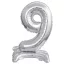 Nummer Silber, Silber Mini-Nummer 9 Folienballon mit Basis 38 cm