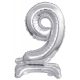 Nummer Silber, Silber Mini-Nummer 9 Folienballon mit Basis 38 cm
