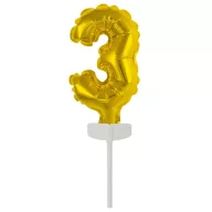Nummer Gold, Gold Zahl 3 Folienballon für Kuchen 13 cm