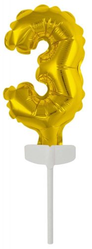 gold, Gold Nummer 3 Folienballon für Torte 13 cm