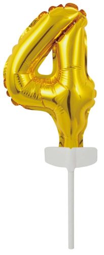 gold, Gold Nummer 4 Folienballon für Torte 13 cm